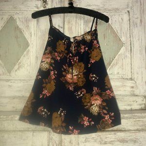 Cold shoulder floral blouse keyhole tie Size S